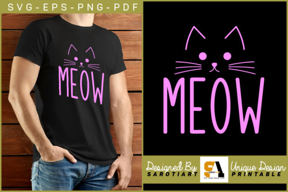 Cat Design Funny Meow Lettering Graphics for Crafts