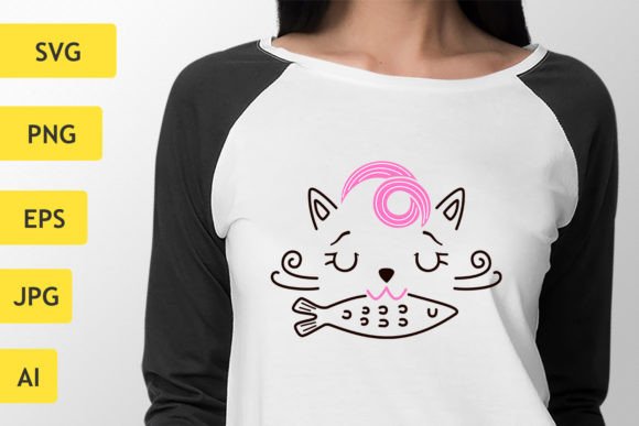 Cat with a Fish SVG Cute Funny Cat