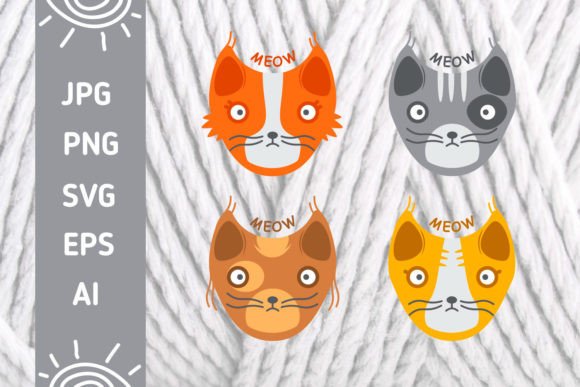Four Funny Cat Faces SVG for Graphics and Crafts