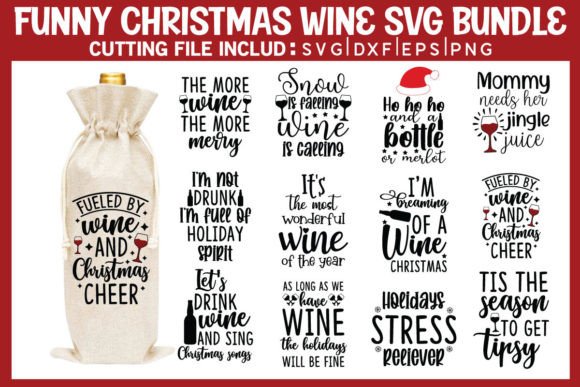 Funny Christmas Wine SVG Bundle for Crafts and Graphics