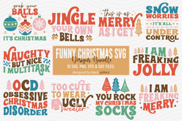 Retro Funny Christmas Quotes Graphics for Crafts